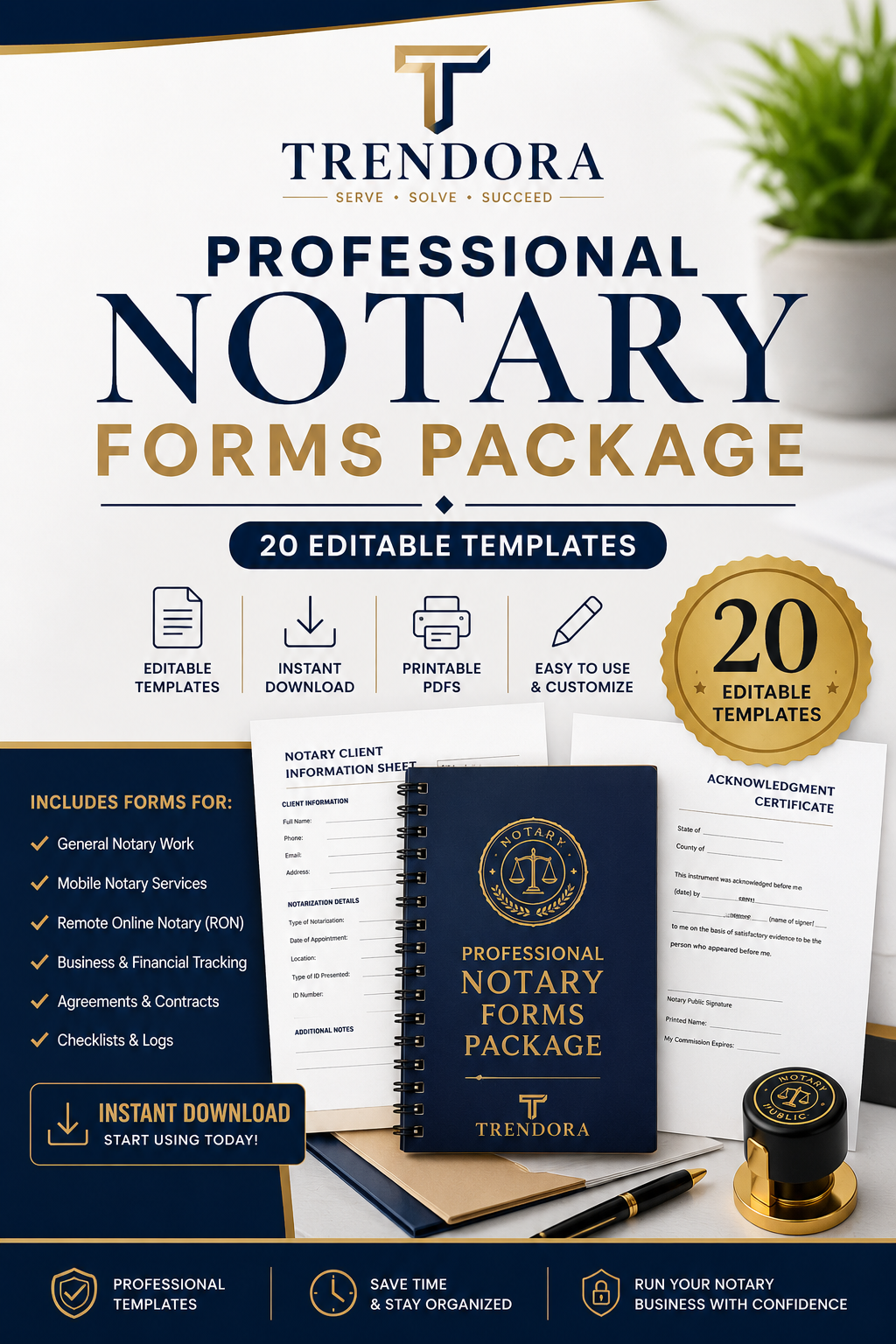 Professional Notary Forms Package – 20 Editable Templates